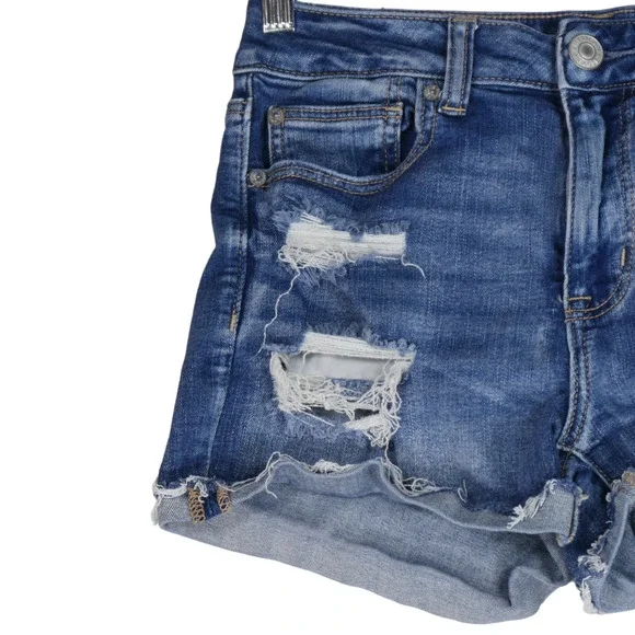 American Eagle Denim Shorts Women Blue High Rise Cutoff Raw Hem Distressed 26x4 - Picture 3 of 10